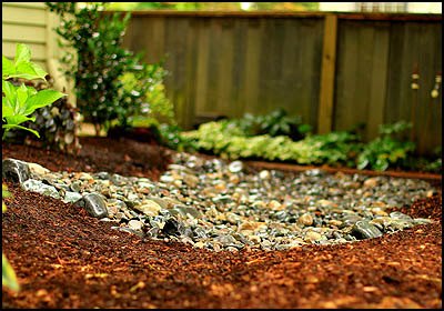 Drainage solution in NE Portland with river rock, ADS pipe and French drain