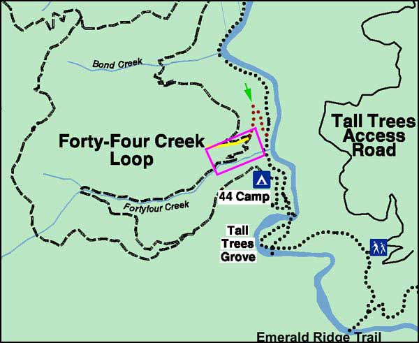 44, Forty-Four Creek, Redwood National Park, trail map