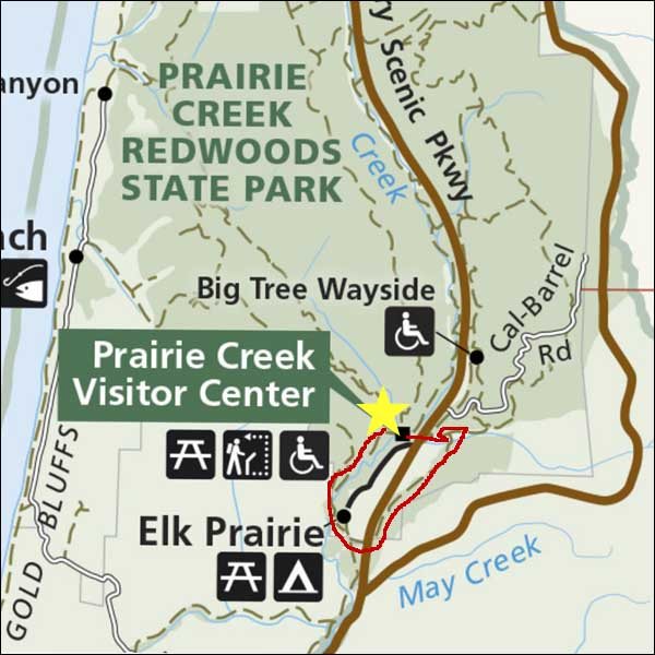 Elk Prairie trail map for Prairie Creek park